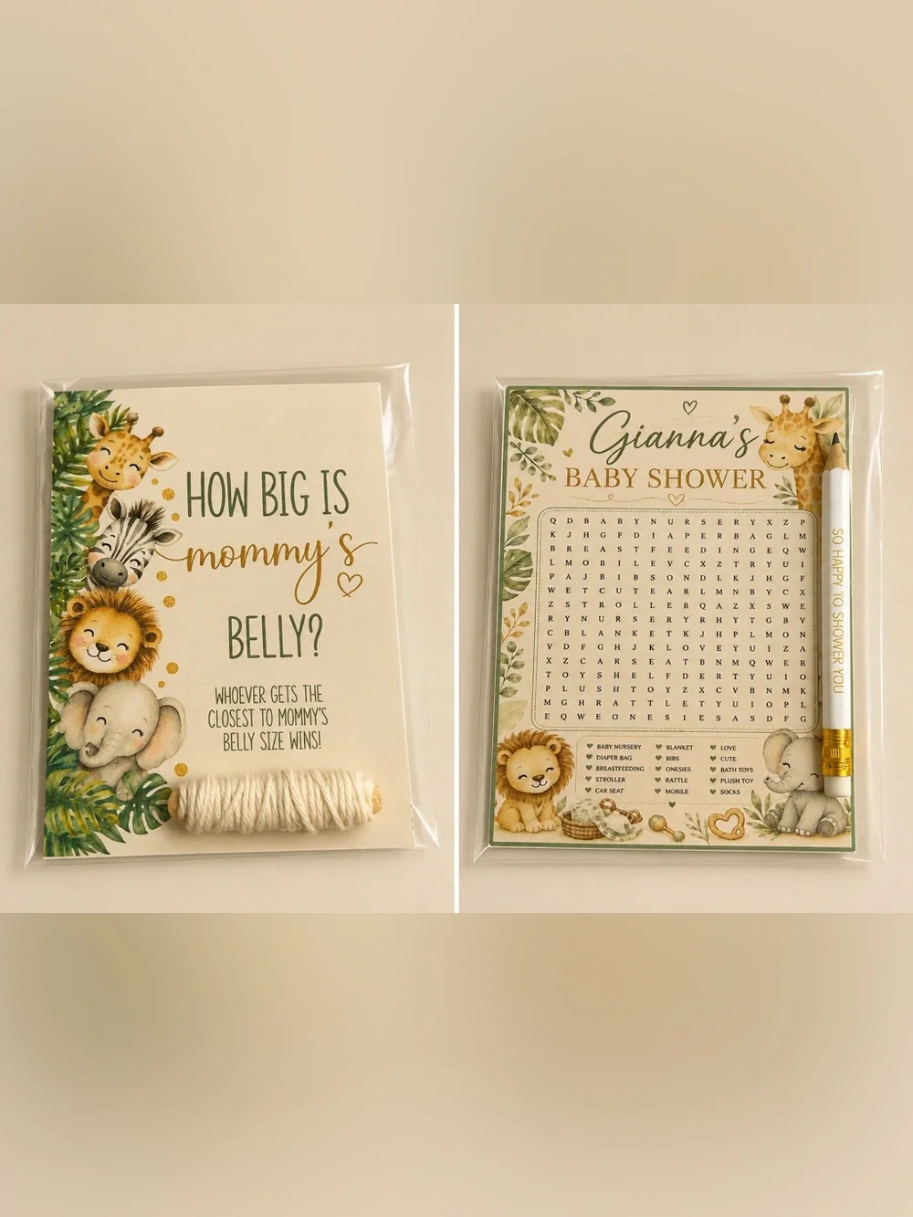 Gender Neutral Baby Shower Game Cards - Green & Gold